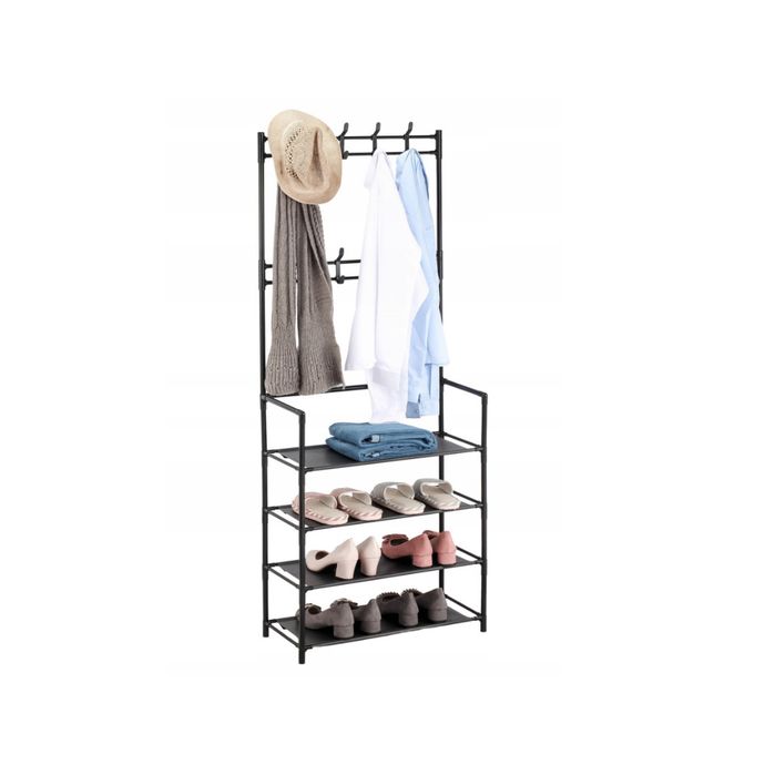 Wieszak Na Ubrania Buty Stojak Metalowy Czarny Haczyki Loft Garderoba