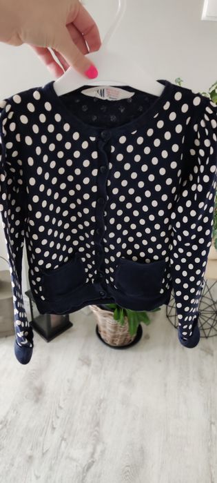Sweterek rozpinany H&M w groszki, rozmiar 110/116.