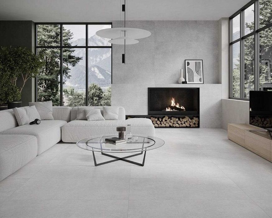 Jasno Szara gresowa płytka podłogowa 60x120 półpoler lappato  salon