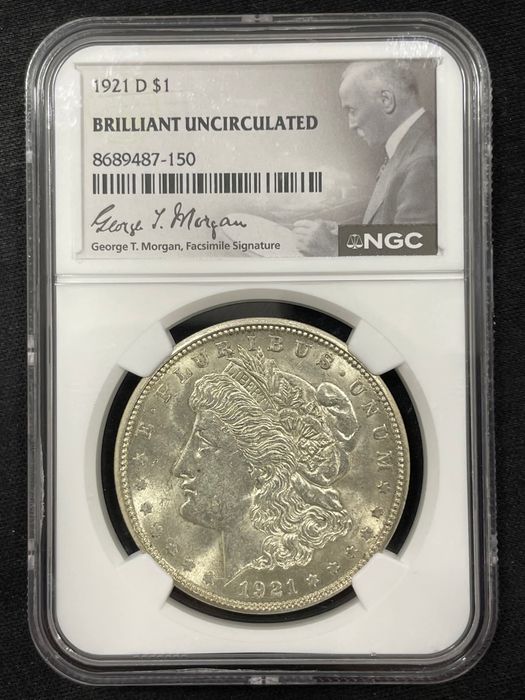 Срібний долар Моргана 1921 рік. "D". BRILLIANT UNCIRCULATED. СРІБЛО.