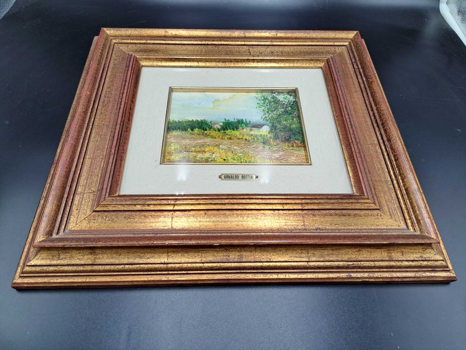 Obraz olejny na płótnie pejzaż domy drzewa Arnaldo Bottai Włochy