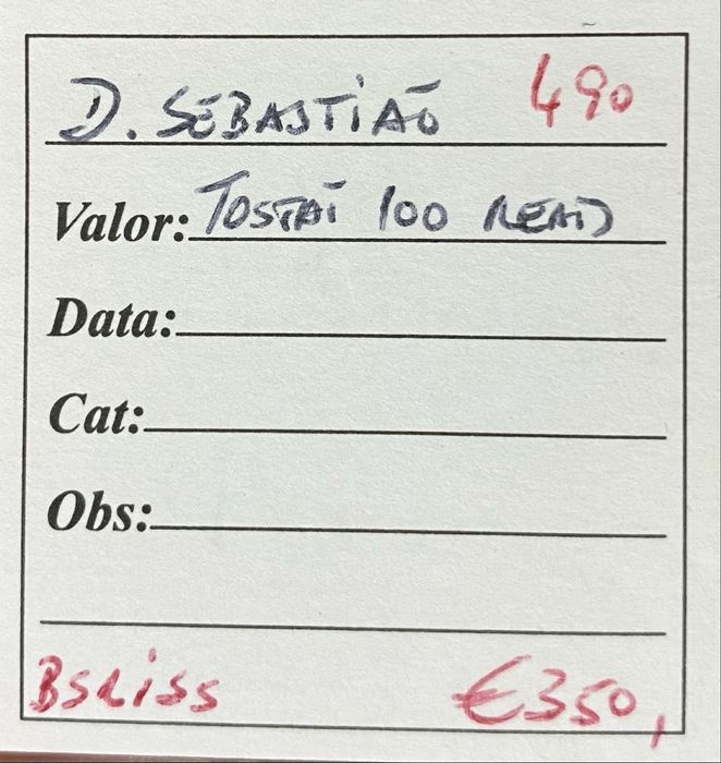 Moeda 490 - Tostao 100 Reais D SEBASTIAO