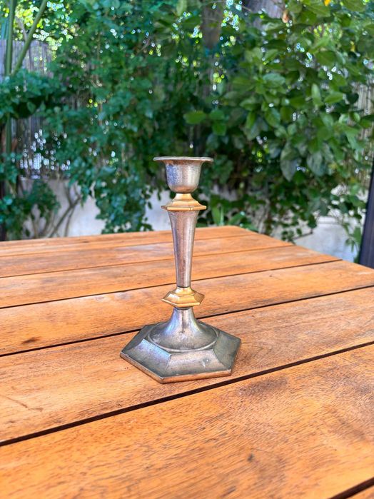 Lote de peças vintage / antigas em estanho, vidro e madeira