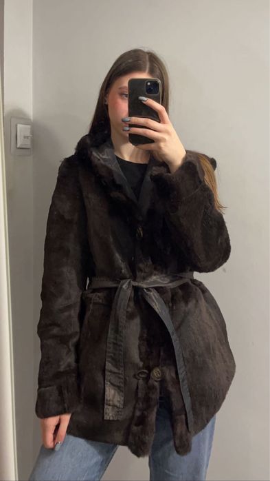 kurtka dwustronna płaszcz futro naturalne z królika molton