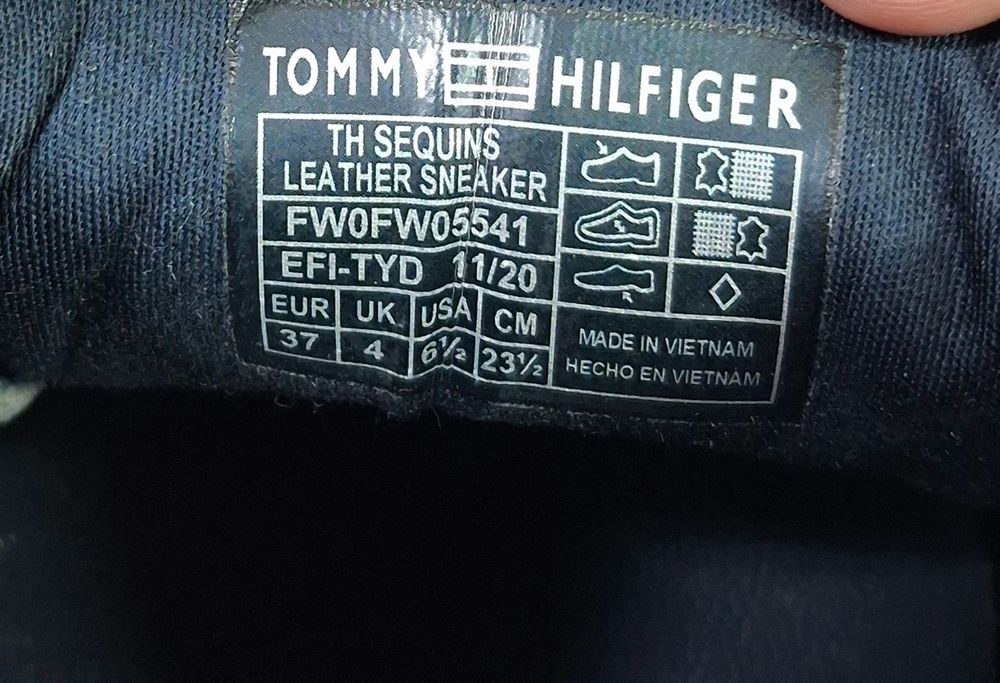 Кеды Tommy Hilfiger с паетками синие кожаные женские кроссовки