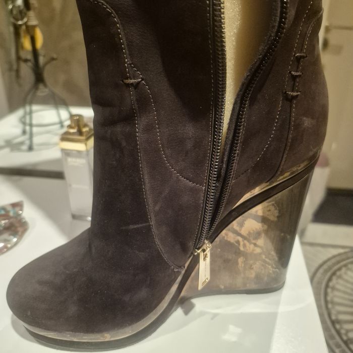 Сапоги- ботфорты, шоколадного цвета, замшевые, 38р Fellini