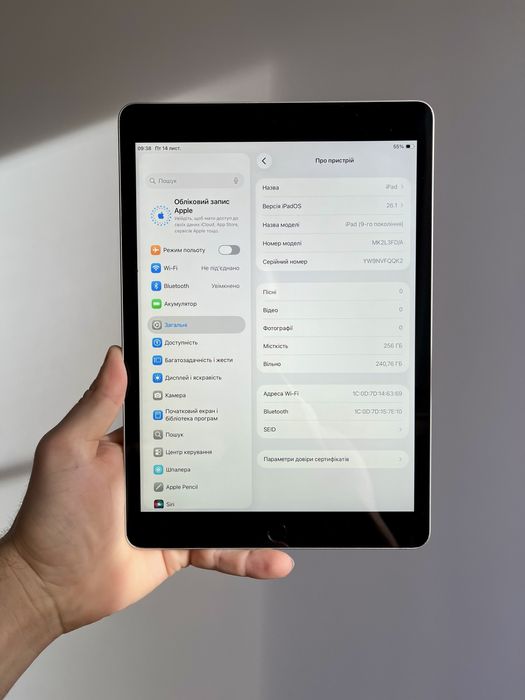 iPad 9 256 GB ІДЕАЛ 100% акум 43 цикла! Айпад 9 256 гб планшет Apple