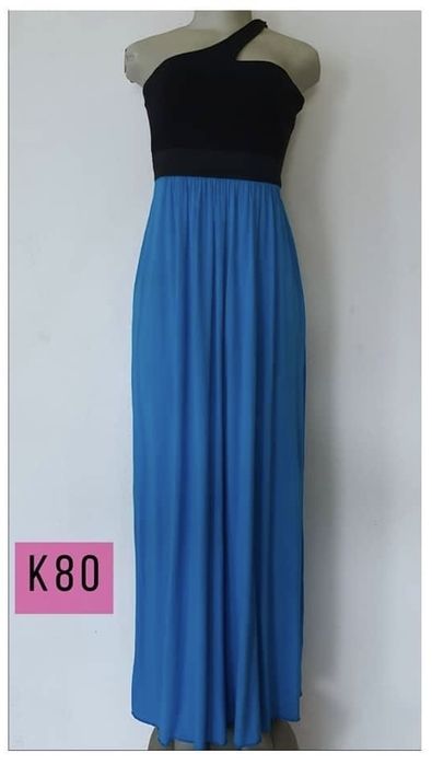 Платье в пол черное с голубым