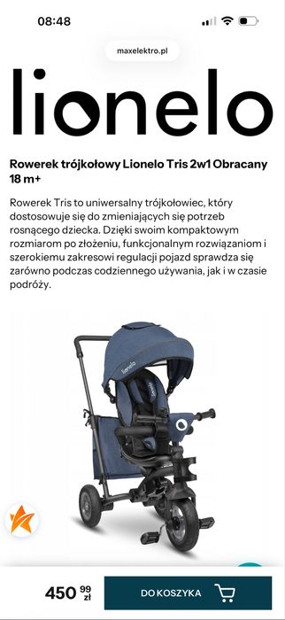 Rowerek trójkołowy Lionelo Tris 2w1 Obracany 18 m+