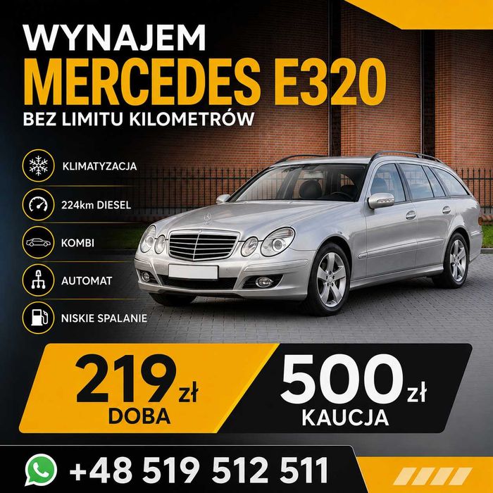 Wynajem bez limitu km MERCEDES E320 wypożyczalnia samochodów