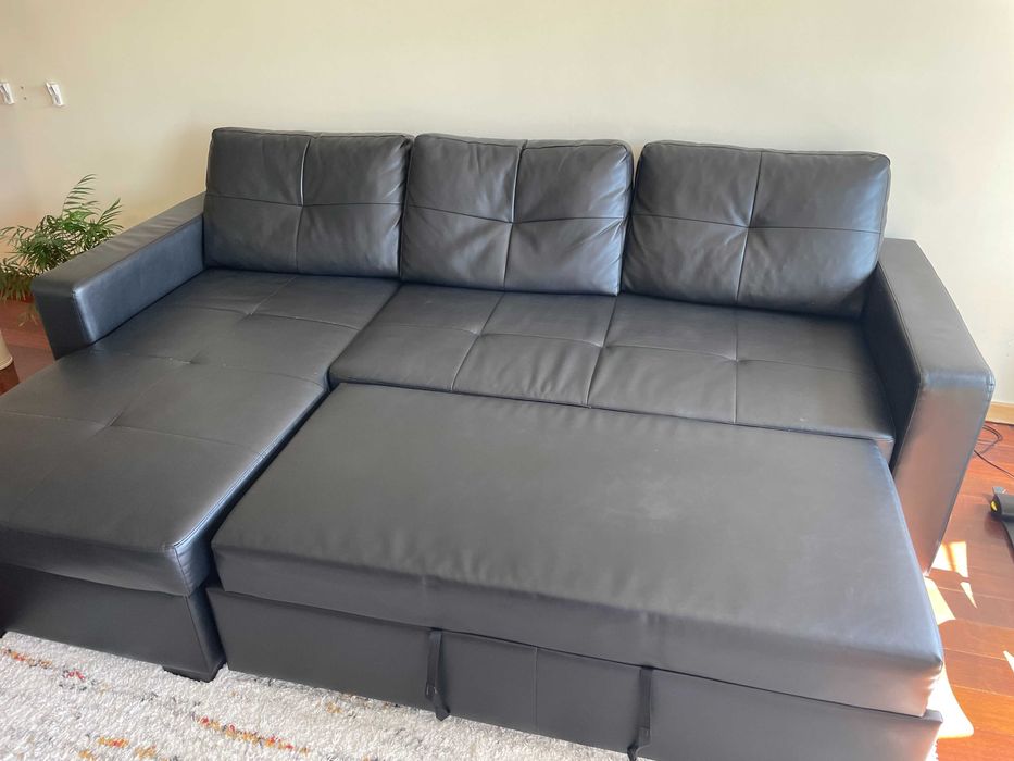 Sofa-Cama de canto preto com arrumação