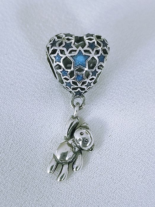 Niebieskie Serce z misiem  charm's przywieszka s 925