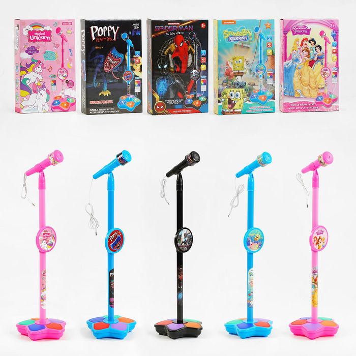 Мікрофон дитячий на стійці,з підсвіткою, музичний іграшковий мікрофон