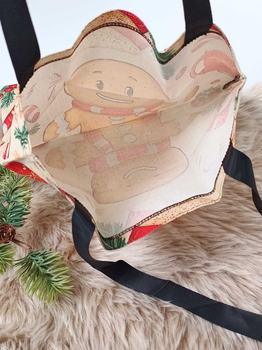 Nowa beżowa brązowa torba na zakupy duża ciasteczko świąteczne