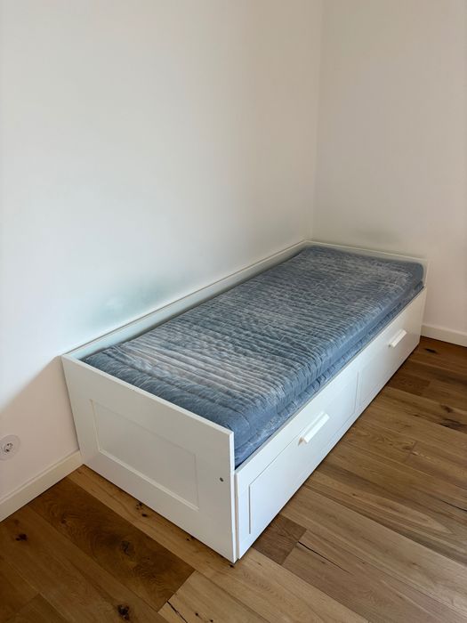 Cama individual/dupla BRIMNES, branca, 80×200 cm, com 2 gavetas e colchões