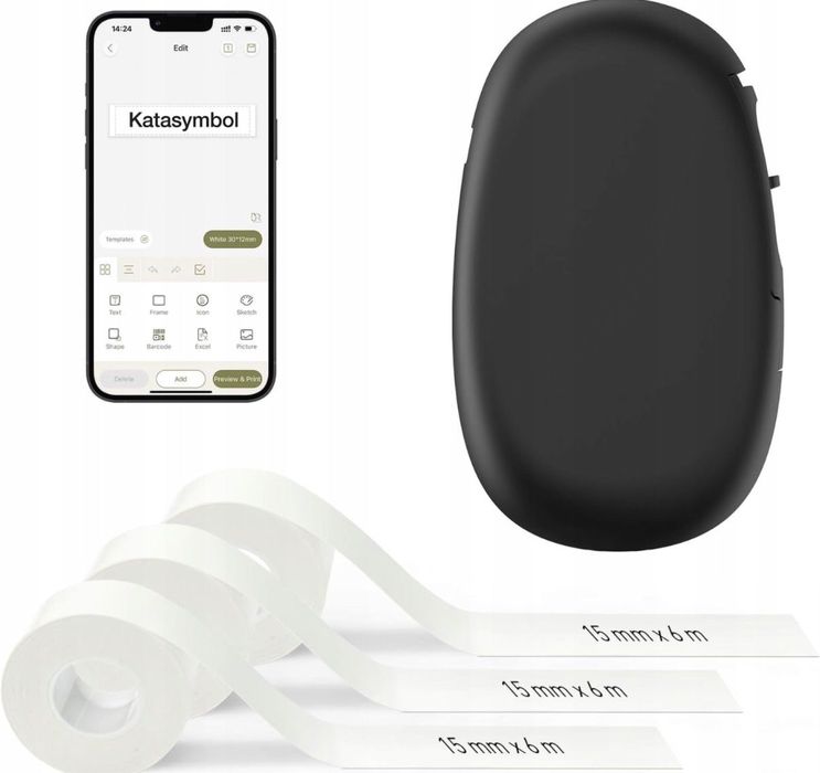 SUPVAN E10 mini drukarka etykiet, Termiczna + 3 Rolki Etykiet czarna