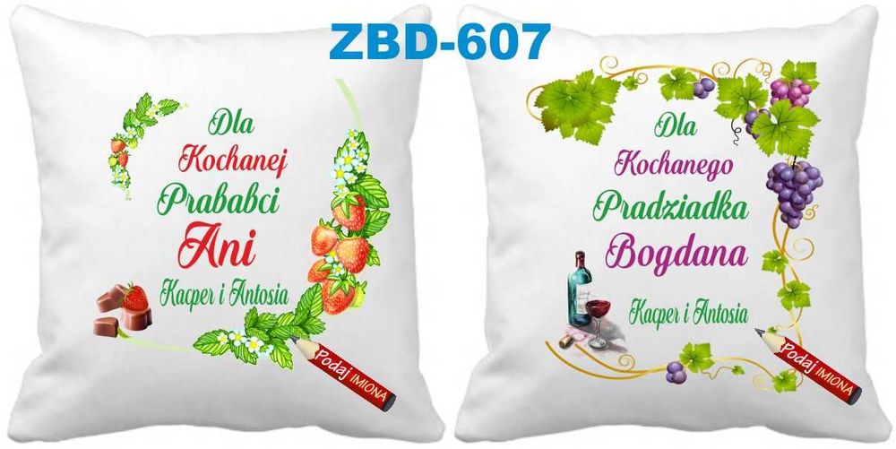 2 Poduszki dla Prababci i Pradziadka z imionami DOWOLNE Imię WZORY
