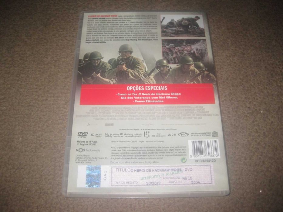 DVD "O Herói de Hacksaw Ridge" com Andrew Garfield