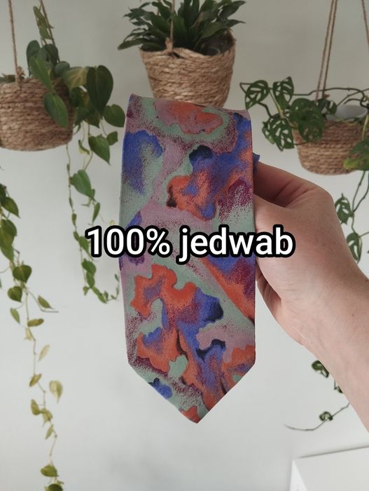 Krawat jedwabny 100% silk kolorowy,  pastelowy, we wzorki 9 cm Jean La