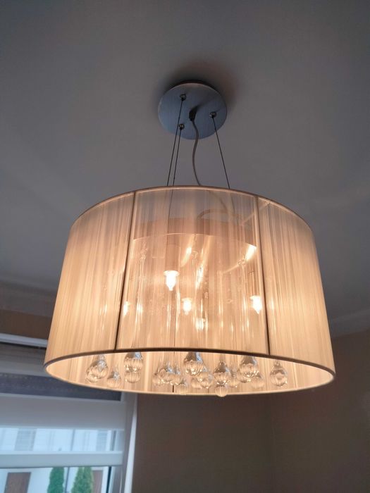 Żyrandol kryształowy biały srebrny plafon lampa wisząca