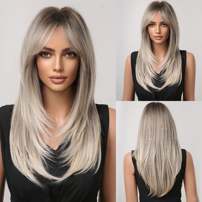 Peruka Blond Ombre Długa z Grzywką Alan Eaton.