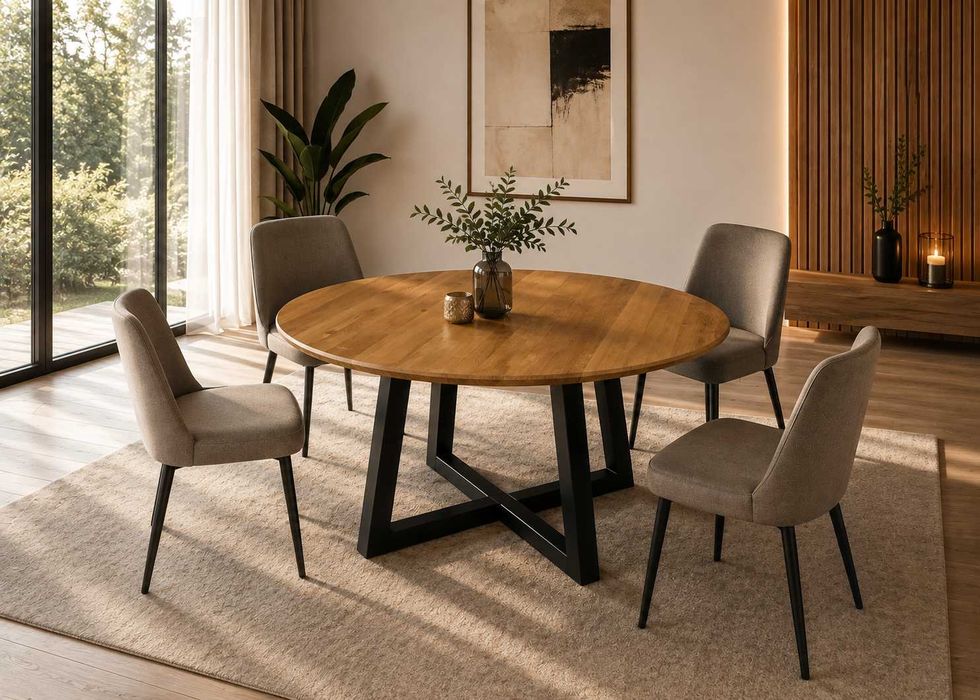 Nowoczesny stół loft z litego drewna dębowego | Okrągły | Rozkładany | Producent