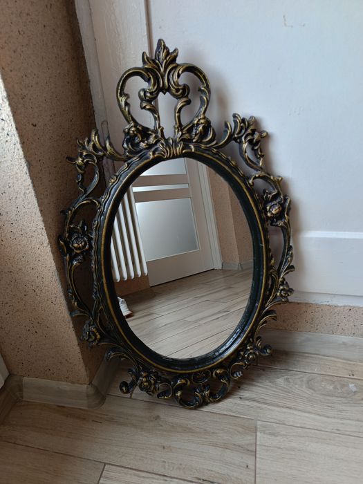 Lustro vintage rzeźbione czarno złote