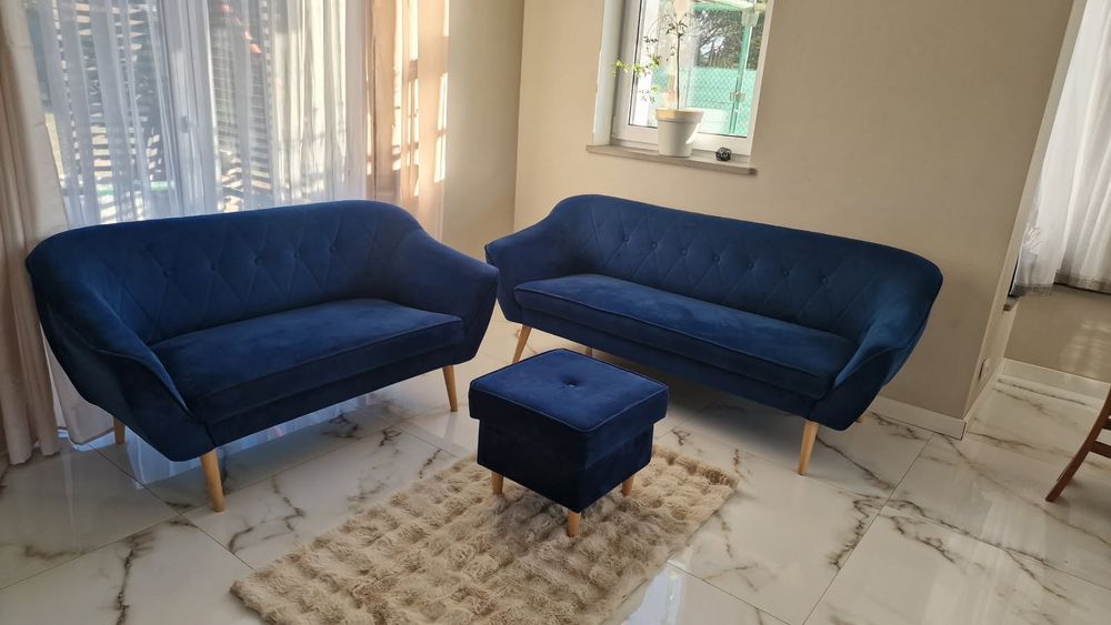 Sofa Kanapy Zestaw Wypoczynkowy Granatowy