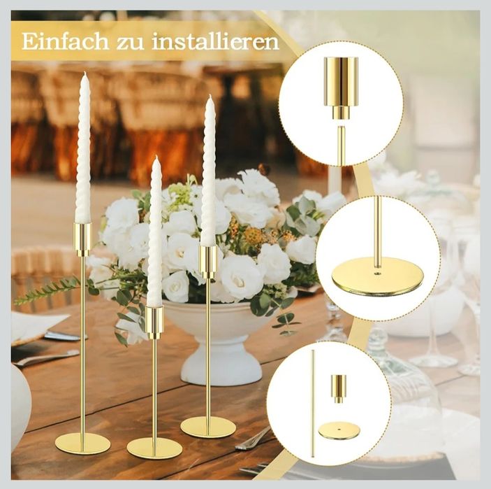 Złoty świecznik 21 sztuk trzy rozmiary