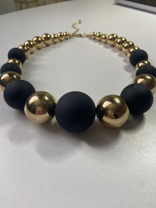 Намисто кольє чорні золоті перлини