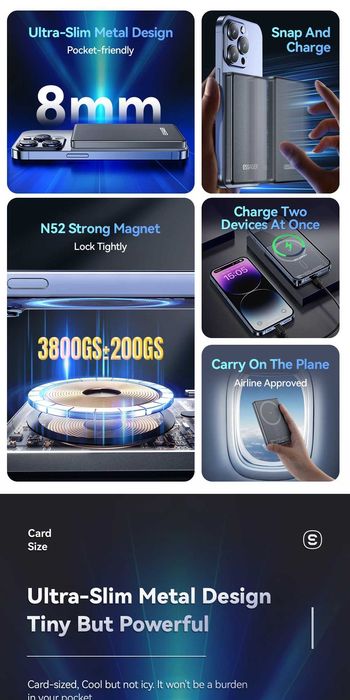5000mAh Power Bank PD20W,Magnetic Magsafe 15W .(ESSAGER)