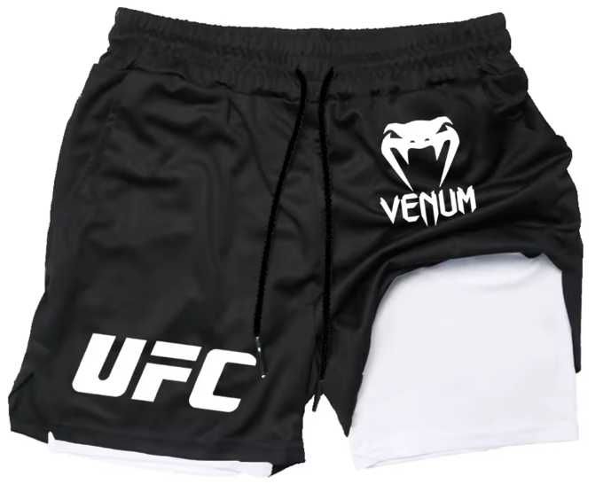 Calções UFC x Venum. Preto/Azul Escuro/ Cinzento