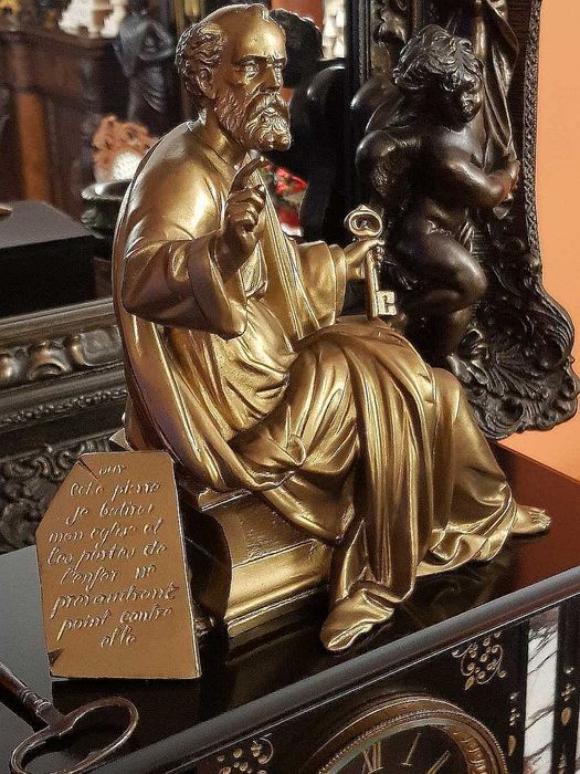 Francuski zegar kominkowy - stojący + Przystawki - 1850r - Św. Piotr