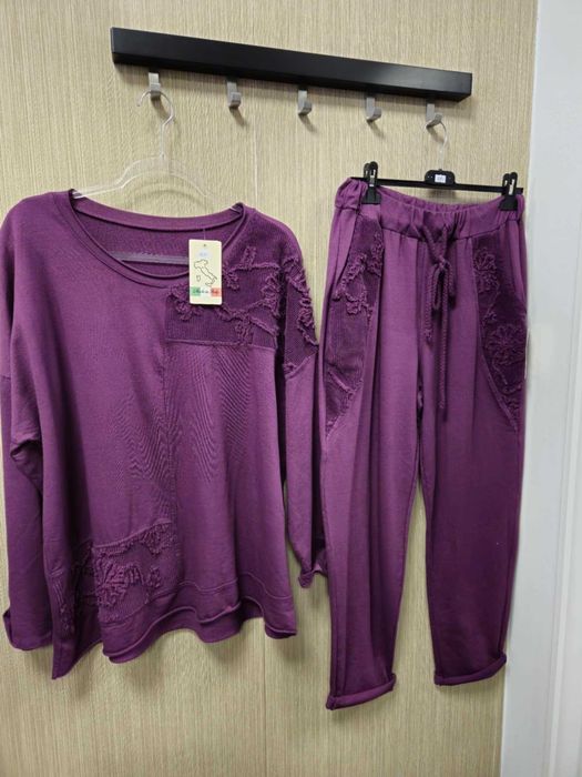 Komplet dresowy fiolet, śliwka Plus Size Italy bawełna !!!
