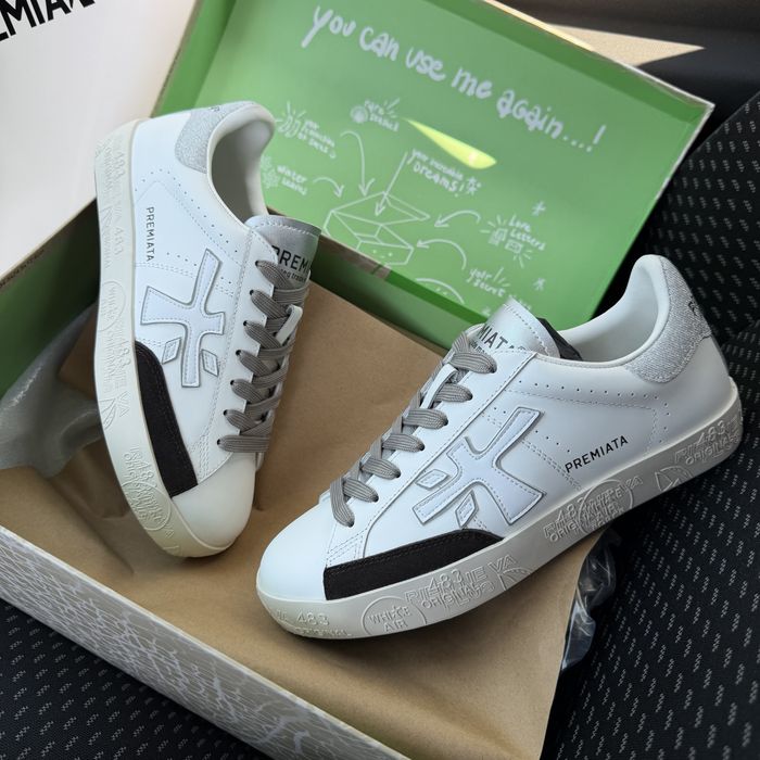 Жіночі кеди кросівки преміата шкіряні Premiata Stevend 6660 White grey / Silver premium