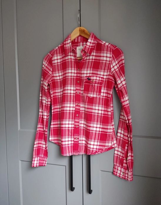Koszula w kratę Abercrombie & Fitch XS/34 grubsza krata czerwono biała