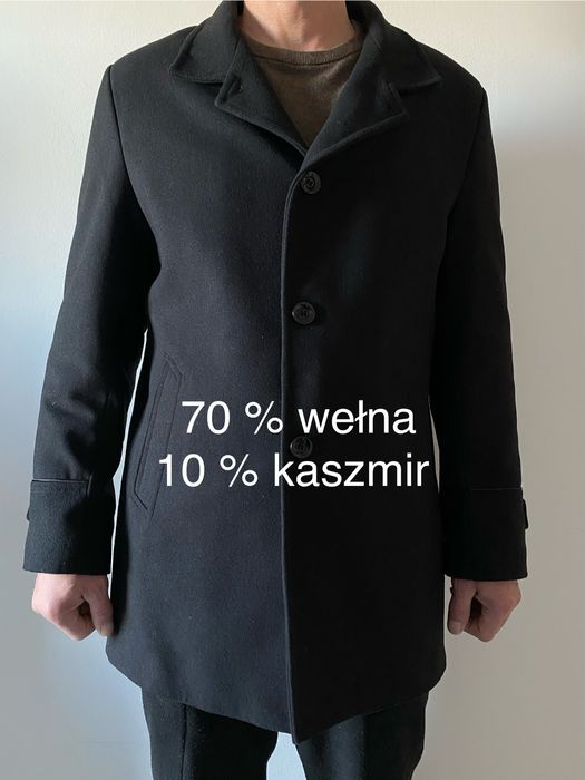 Płaszcz wełniany meski czarny krotki 56 nowy