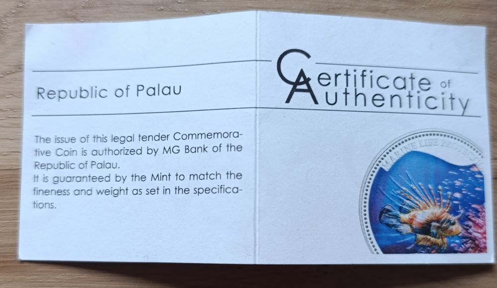 Srebrna moneta 5$ Palau 2009 Marine Life Protection