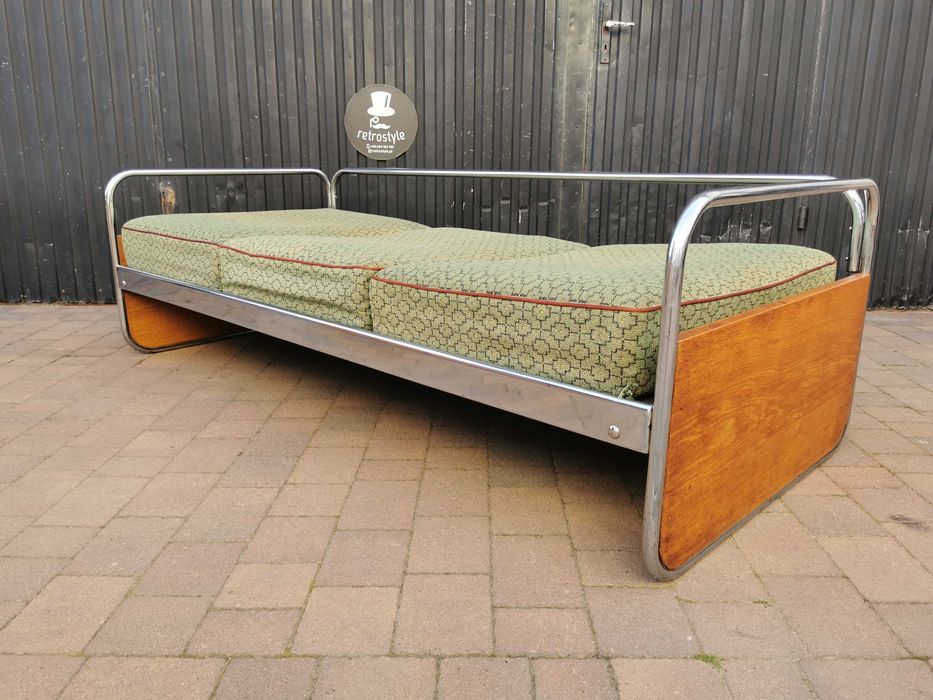 Sofa chrom proj. Hynek Gottwald/ KOVONA Czechosłowacja '40-60, Bauhaus