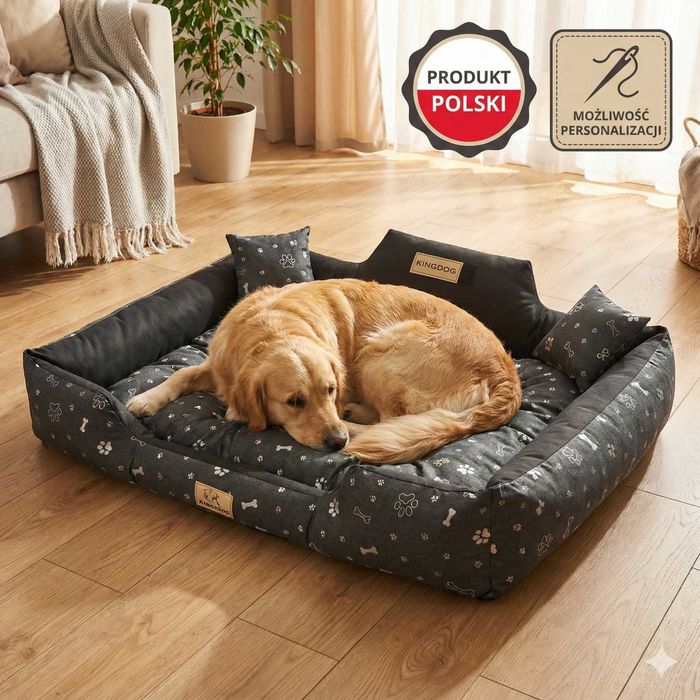 Legowisko KINGDOG 115x95 cm Personalizowane Wodoodporne Kości Srebrne