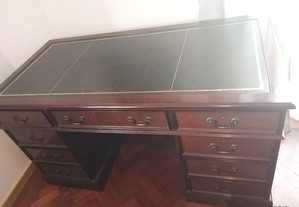 Secretária Pedestal Twin c/ Couro Verde/Ouro