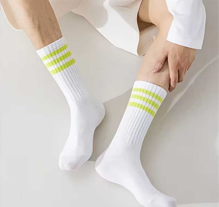 Носки в полоску /10пар 300грн/ високі однотонні білі шкарпетки опт