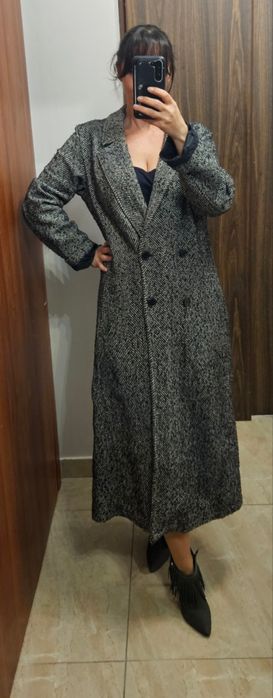 Czarny płaszcz w jodełkę Sexy Woman made in Italy