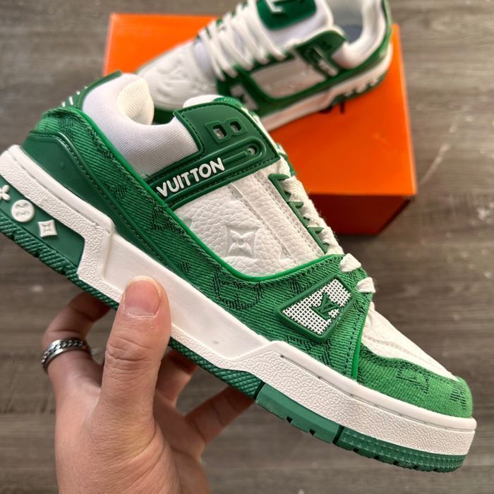 LOUIS VUITTON TRAINER мужские кроссовки белые с зеленым кеды