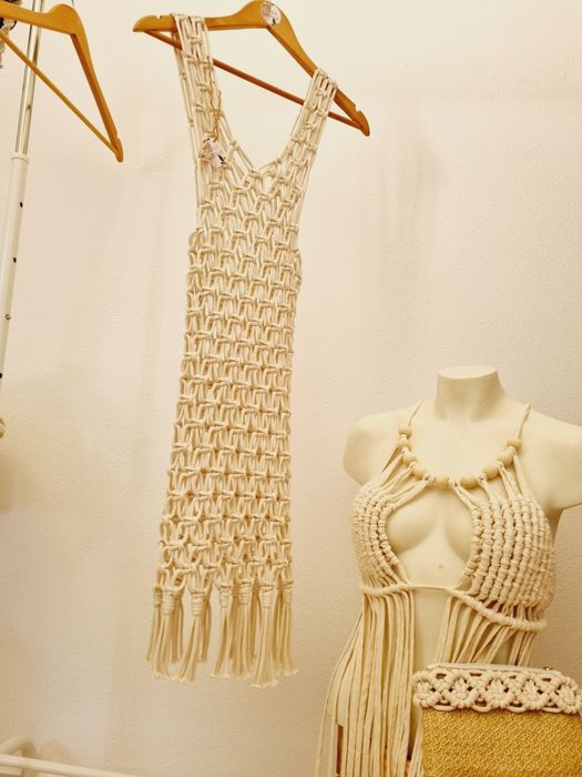 Roupas de praia em macramé tops vestido