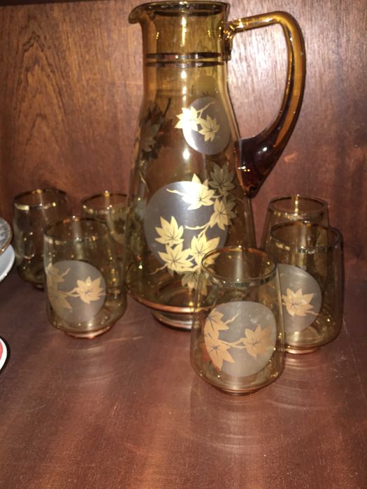 Богемское стекло. Кувшин + 6 стаконов