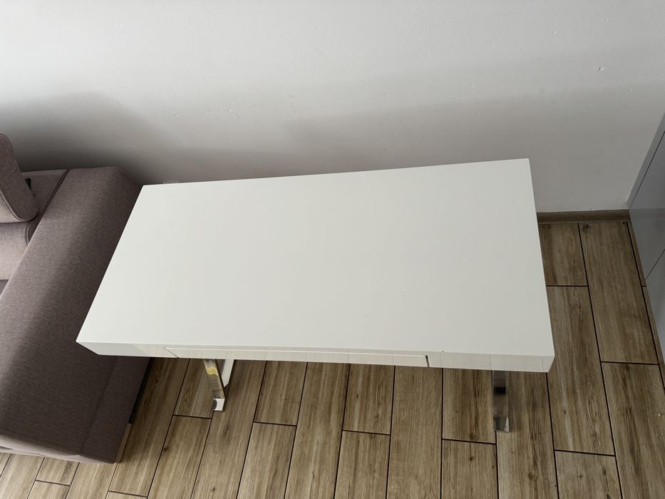 Toaletka lakierowana biała 120x55, biurko z szufladą