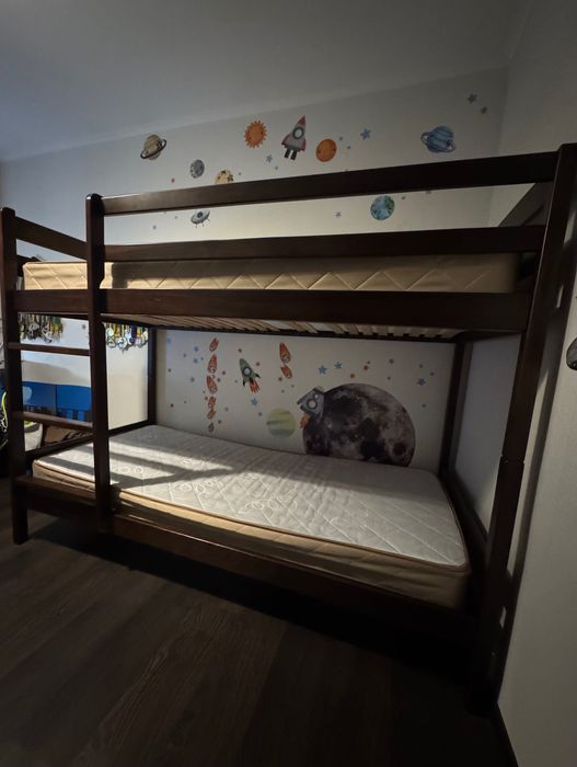 Двоярусне ліжко, темне дерево, 90/200 см