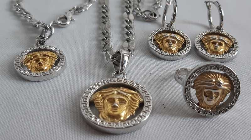 Комплект Подвес на цепи, браслет. кольцо и серьги стиль Versace