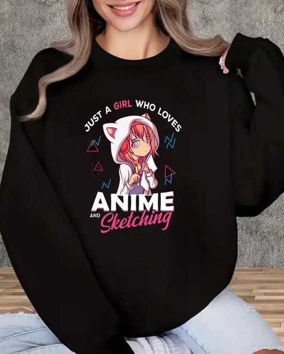 Camisola Anime Preta Gola Redonda